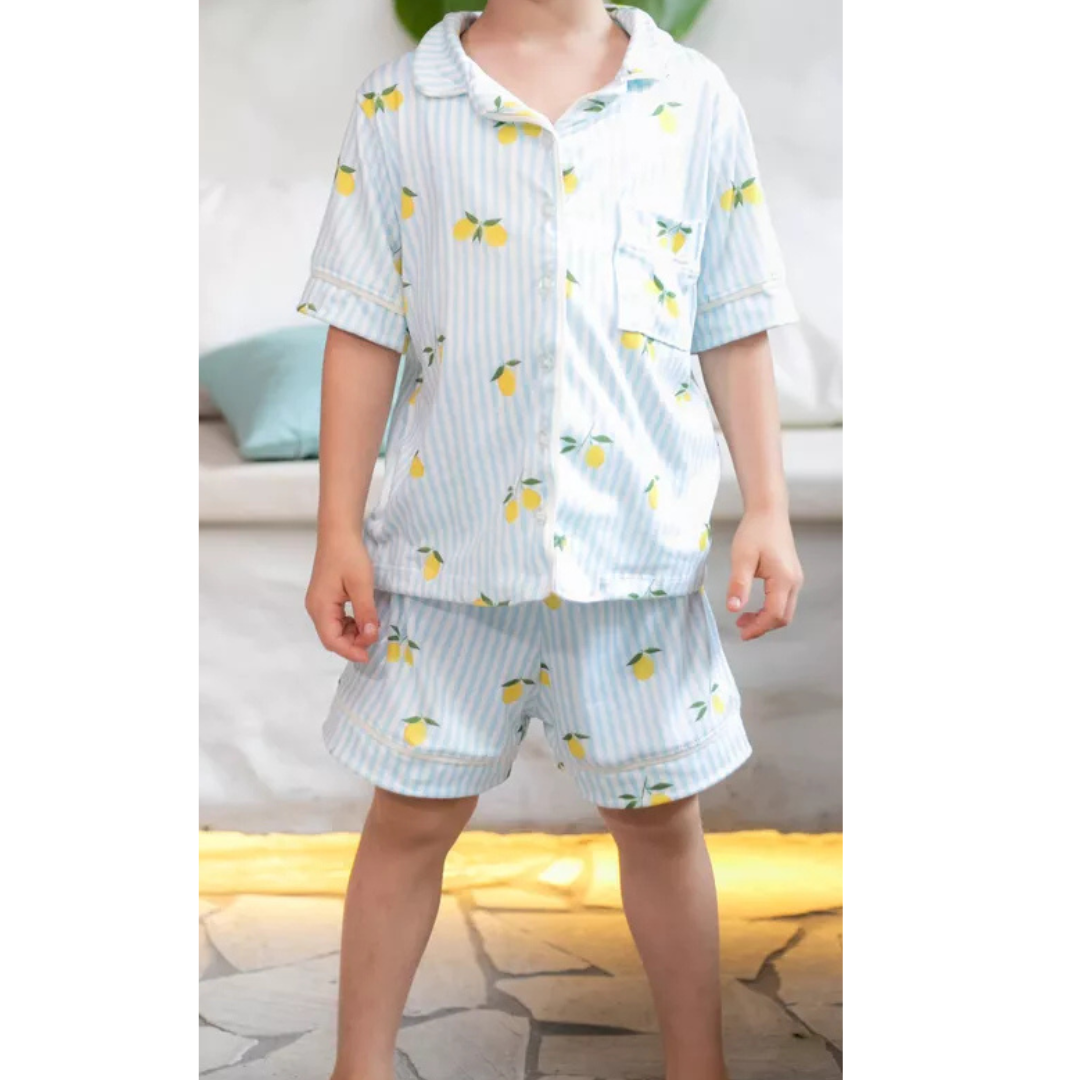 Pijama Americano Curto Infantil Listrado Limão