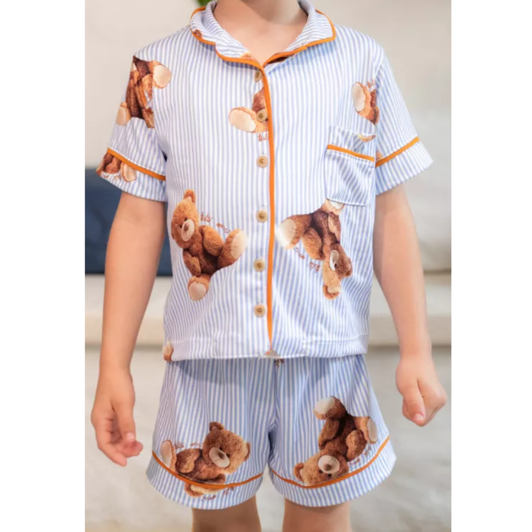 Pijama Americano Curto Infantil New Bear Ursos Listrado