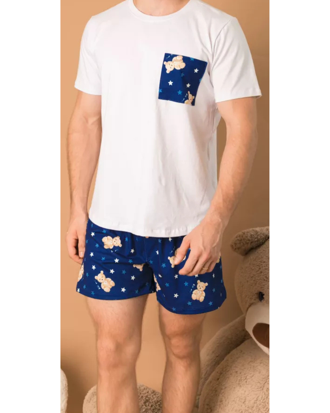 Pijama Masculino Curto Ursos Estrelas