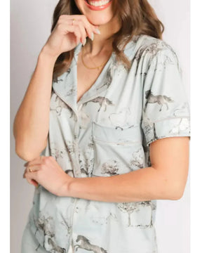 Pijama Feminino Americano Curto Cavalos Vintage