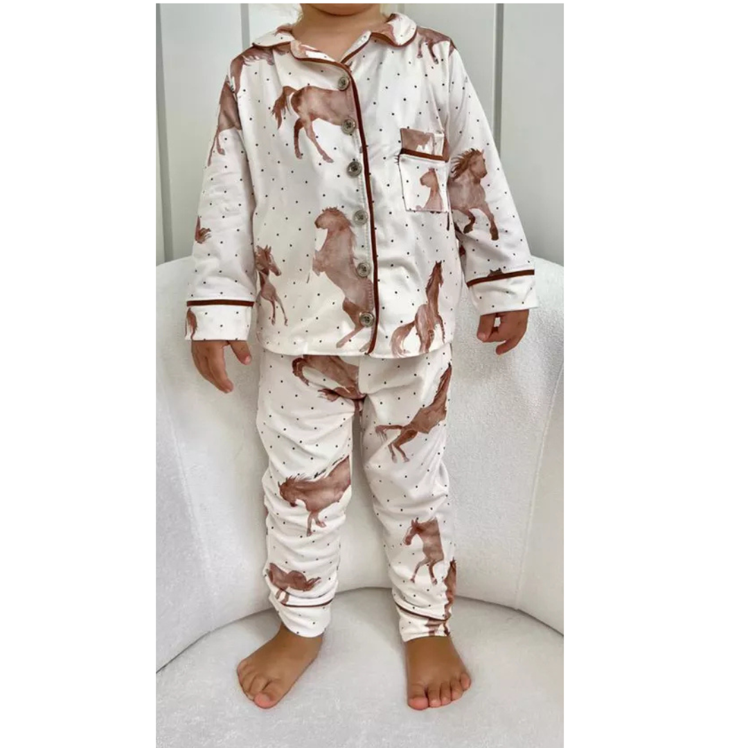 Pijama Infantil Unissex Americano Longo Cavalos