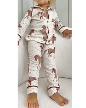 Pijama Infantil Unissex Americano Longo Cavalos