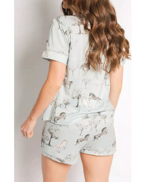Pijama Feminino Americano Curto Cavalos Vintage