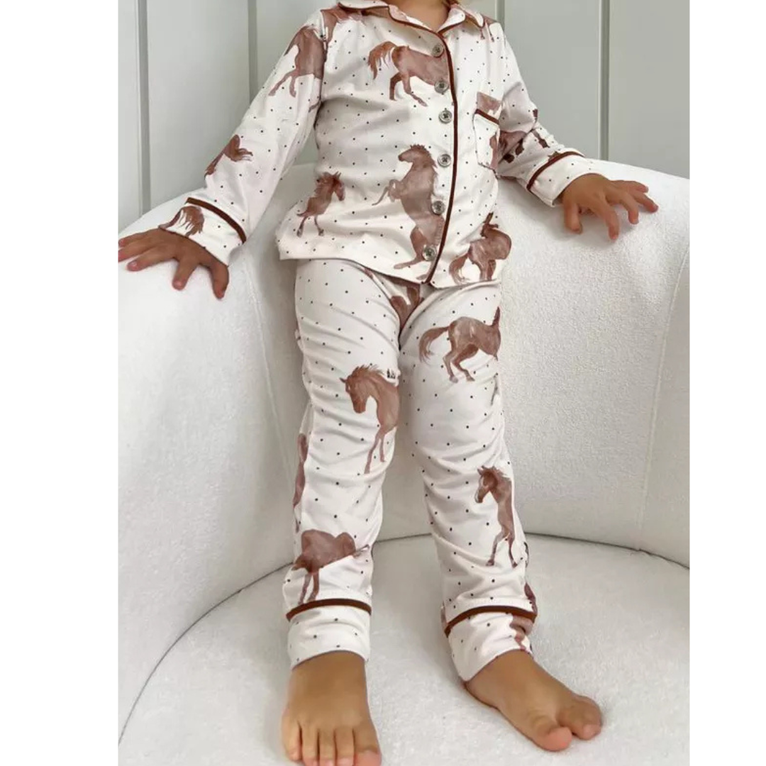 Pijama Infantil Unissex Americano Longo Cavalos