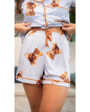 Pijama Feminino Americano Curto Agda New Bear Ursos