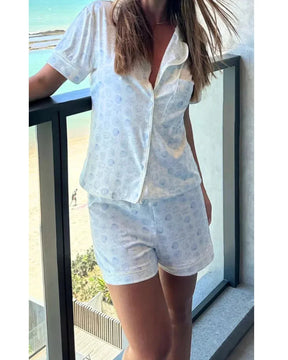 Pijama Feminino Americano Curto Fundo do Mar