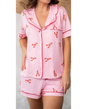 Pijama Feminino Americano Curto Lagosta Rosa