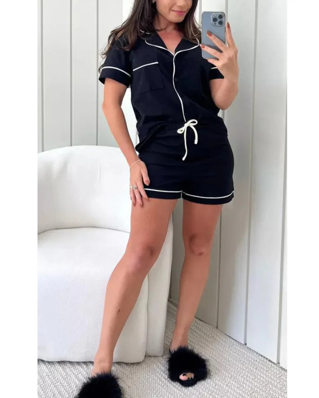 Pijama Feminino Americano Curto Preto
