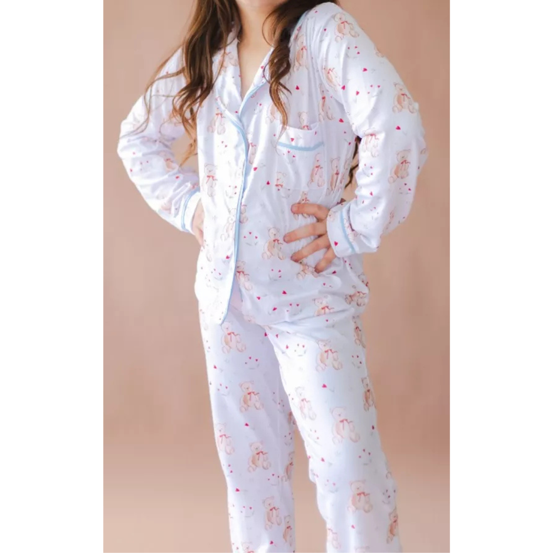 Pijama Infantil Americano Longo Ursos Corações